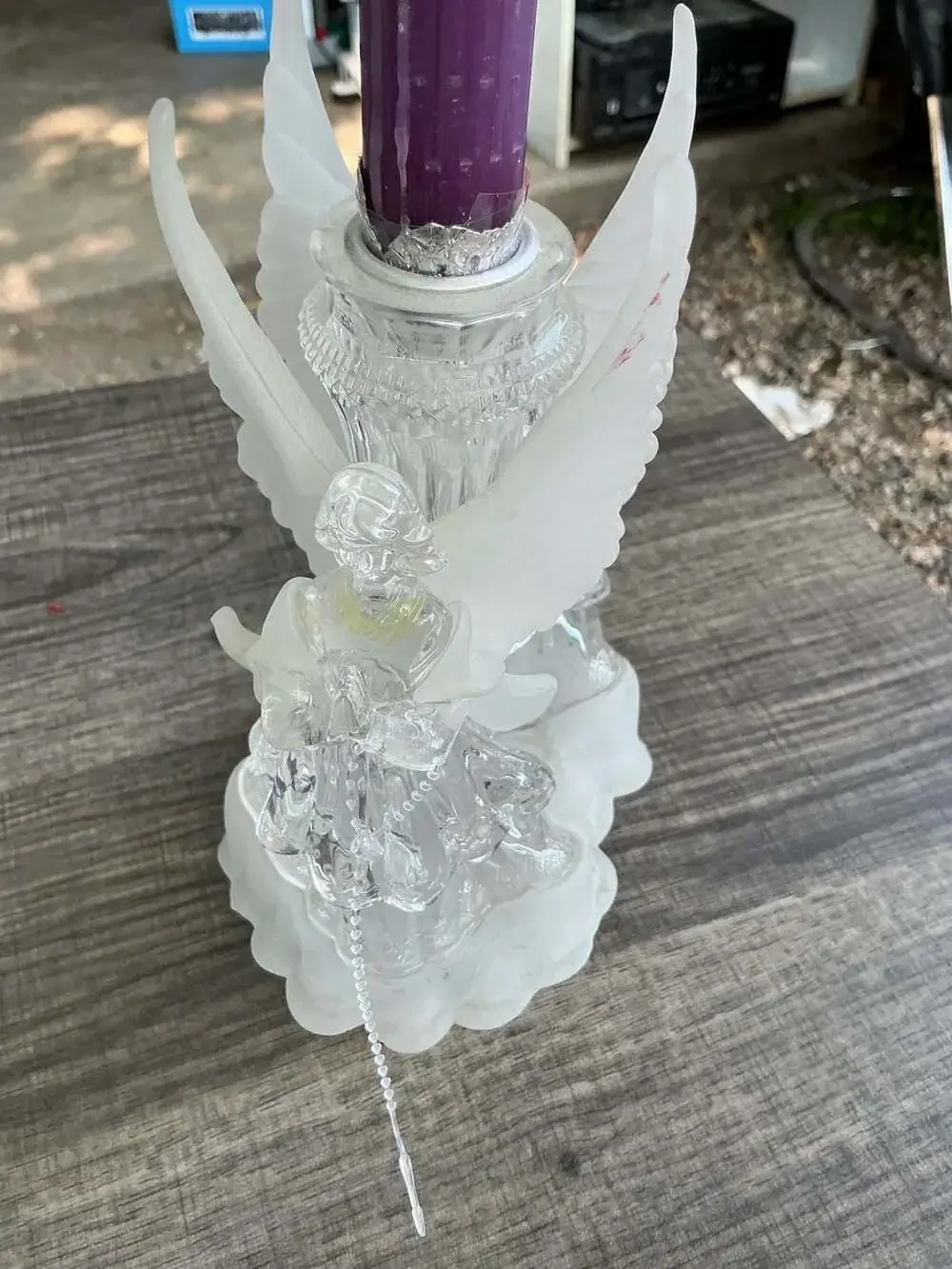 Frosted and Clear plastic Angel Candle Holder with Pull Cord